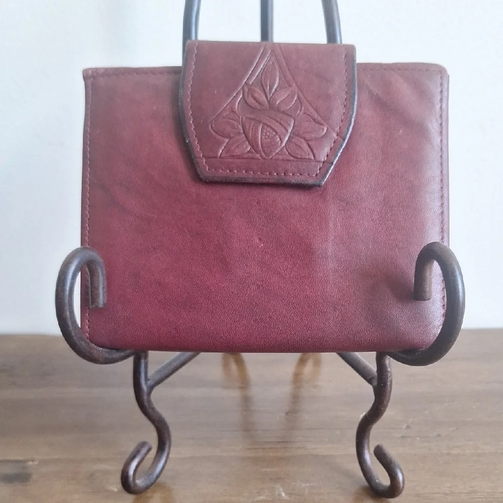 Vintage Rolfs Cowhide Wallet | Oxblood Leather Floral Embossed | Rare Key Slots